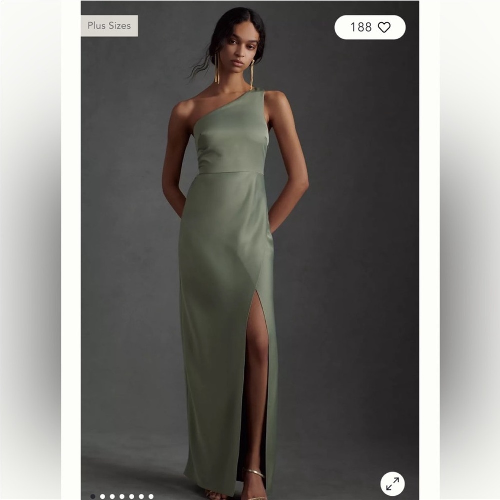 Bhldn green Dylan one shoulder bridesmaid dress